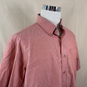 LL Bean XL Regular Fit Short Sleeve Oxford Shirt Red 100% Cotton Casual Mens